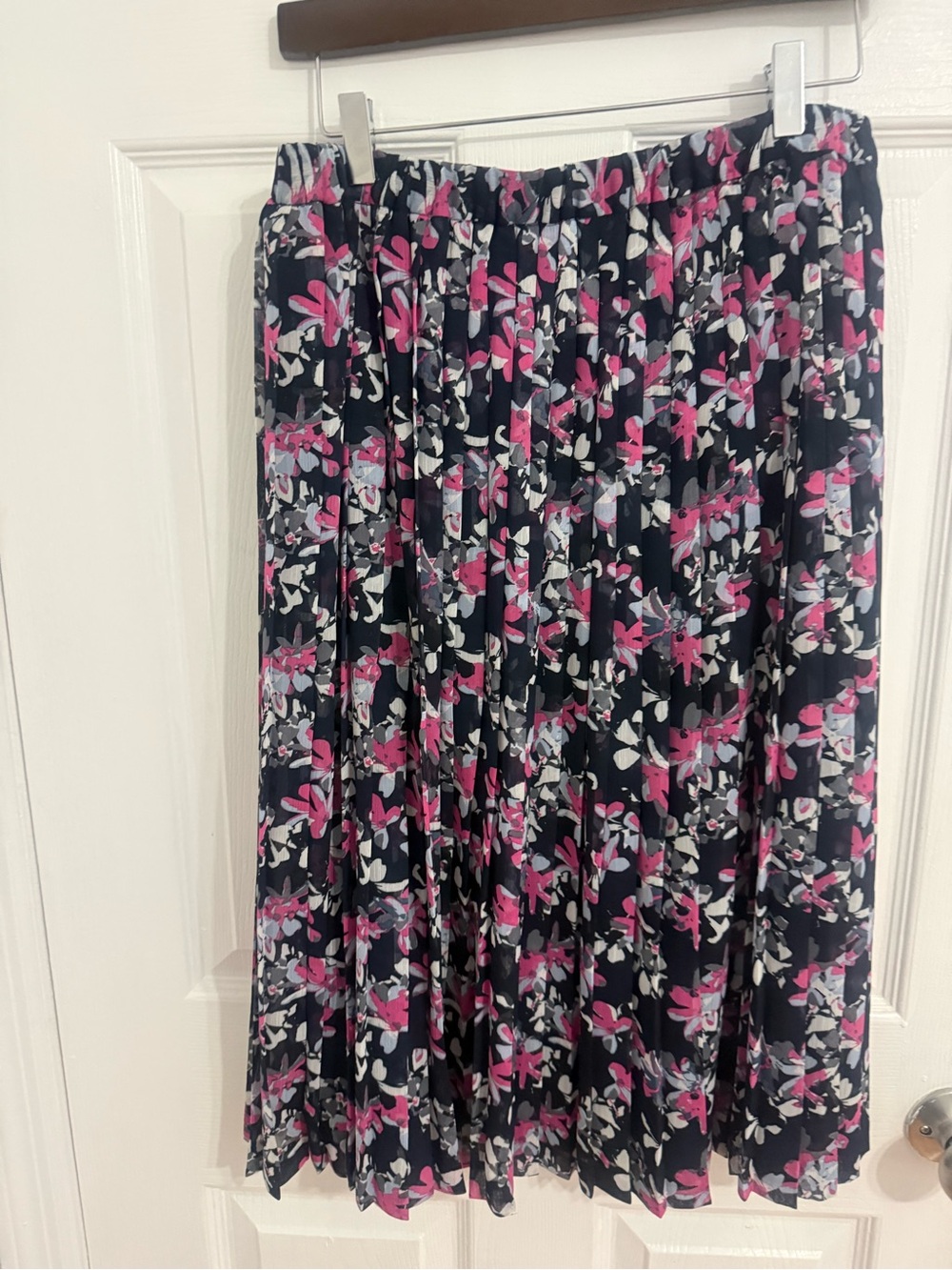 Banana Republic Navy Pleated Midi Skirt with Pink & White Floral Print